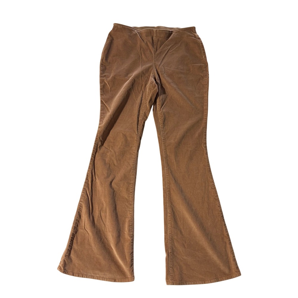 Cato Womens Hi-Rise Flare Leg Corduroy Pants Tan Elastic Waist Size 6 Boho Retro